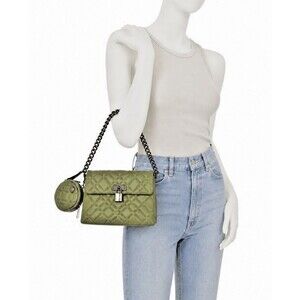 Kurt Geiger Brixton Quilted Lock Bag with Coin Pouch Green & Gunmetal Crossbody